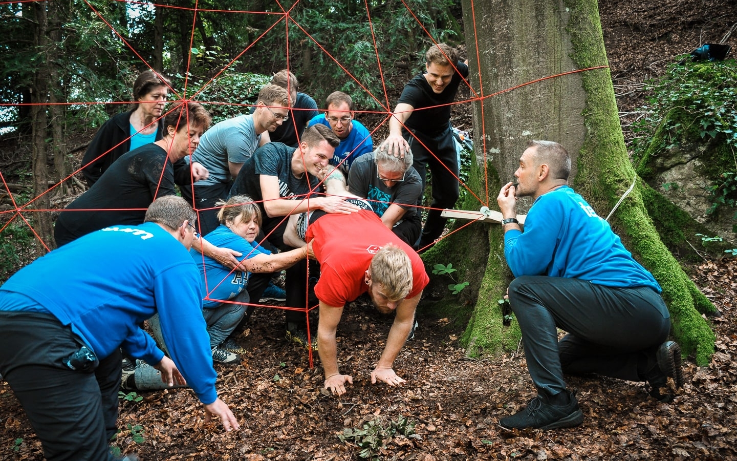 Teamworkübung Spinnennetz im Wald am lifeenergy 4 - 2019